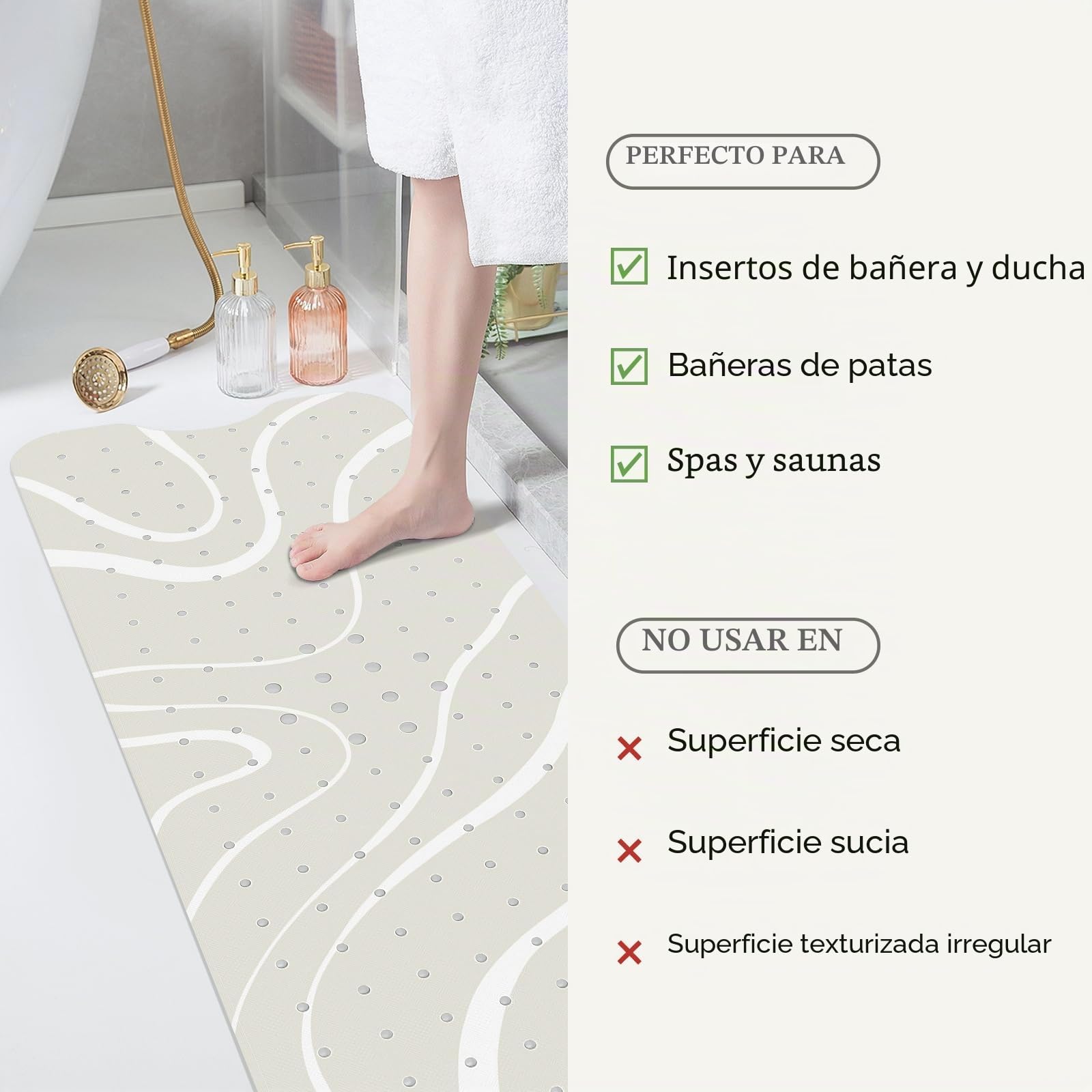 SHUCHING Alfombra de Bañera Antideslizante, Alfombra Ducha Antideslizante, Alfombrilla Bañera Baño Antimoho y Lavable a Máquina Sin BPA, Línea Gris