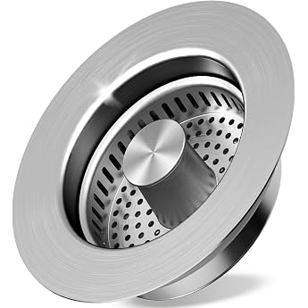 Sink Strainer Kitchen Sink and Sink Plug for Depth > 40 mm Sink Bore 75-86 mm 3-in-1 Pop-Up Stainless Steel Drain Plug