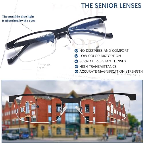 Miniatura 7 de VIDEBLA Progressive - Gafas de lectura multienfoque, paquete de 2 unidades, de metal, medio marco, para mujeres y hombres, lentes rectangulares con