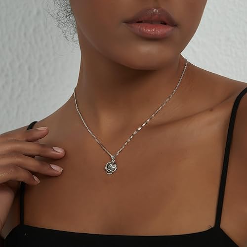 Miniatura 4 de PERIMADE Photo Custom Personalized Picture Projection Necklace Rose Flower Projective Pendant Necklace - 925 Sterling Silver Memorial Gifts for