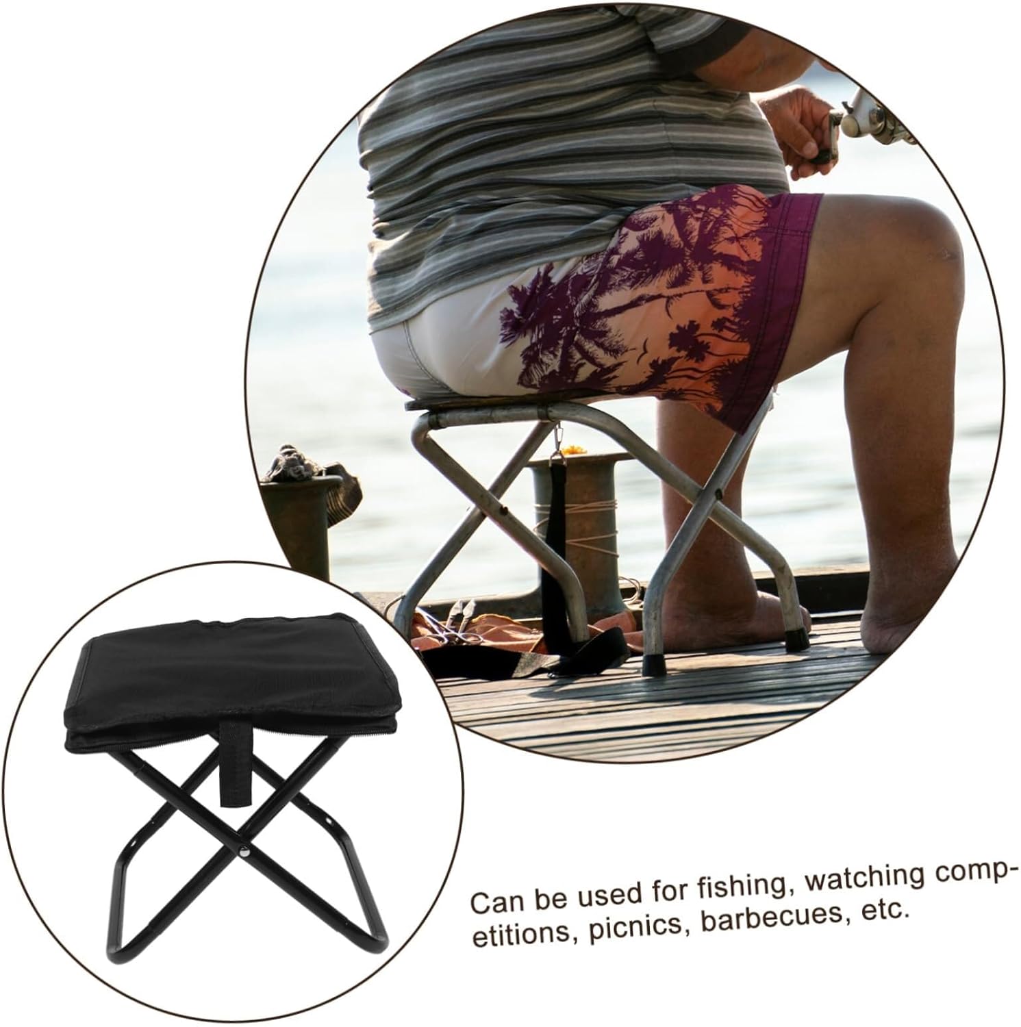 Stepstools Portable Folding Camping Stool Durable Oxford Garden Step Stool Carbon Steel Frame Chair for Fishing BBQ and Outdoor Step Stool(Khaki,25 * 29 * 31cm)