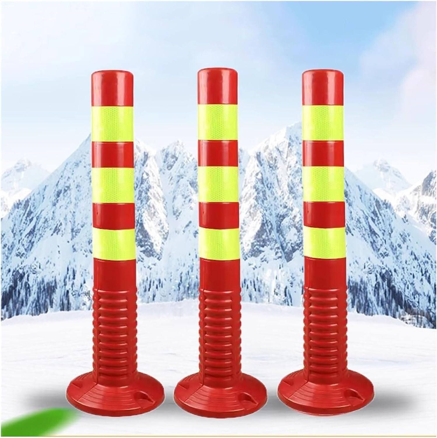 Isolation Pile 3pcs Fixed Type Parking Bollards PVC Flexible Traffic Delineator Posts with Expansion Bolts,Red and White-3Pack