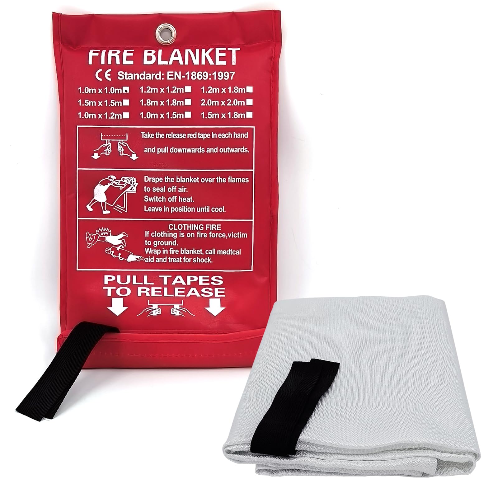 Hoiwigy Fire Blankets Emergency for Home and Kitchen (Pack of 2), 39.4'' x 39.4'' Fiberglass Fire Shield Blanket for Camping,Fireplace, BBQ, Warehouse (1Mx1M)