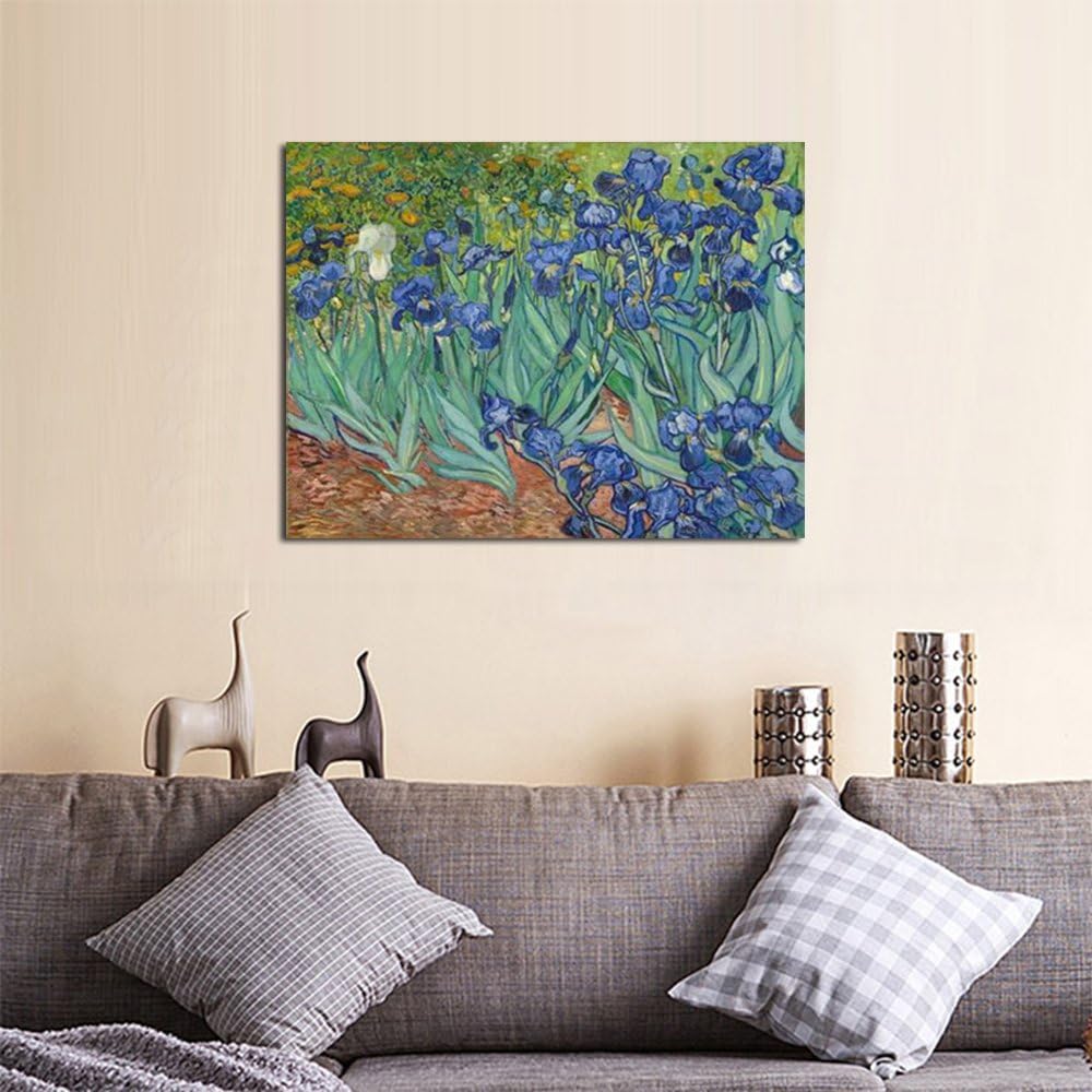 Wieco Art Irises Large Modern Gallery Wrapped Floral Giclee Canvas Print By Van Gogh Famous Blue Flowers Oil Paintings Reproduction Artwork Pictures on Canvas Wall Art for Bedroom Home Decor L