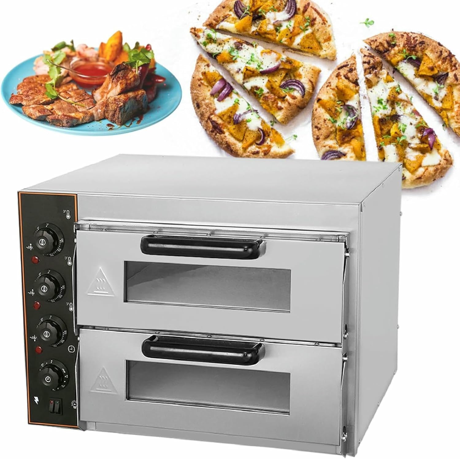 Double-Layer Electric Pizza Maker Machine, Commercial Countertop Pizza Oven 16 inch,Timer Stainless Steel Pizza Cooker,