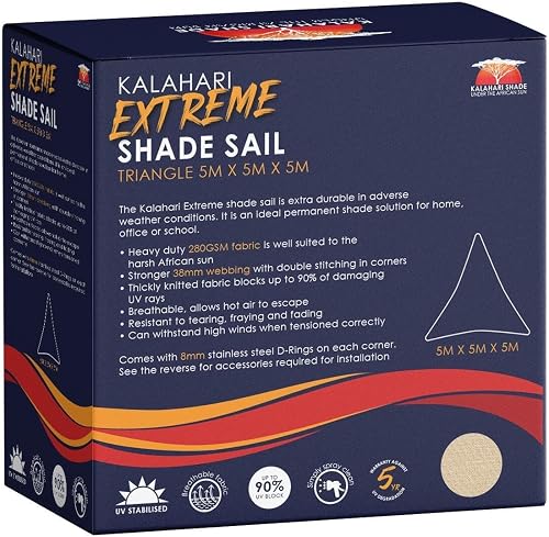 Kalahari Extreme Right Angle Triangle Shade Sail, 5 Meter x 5 Meter x 5 Meter Size, Sand