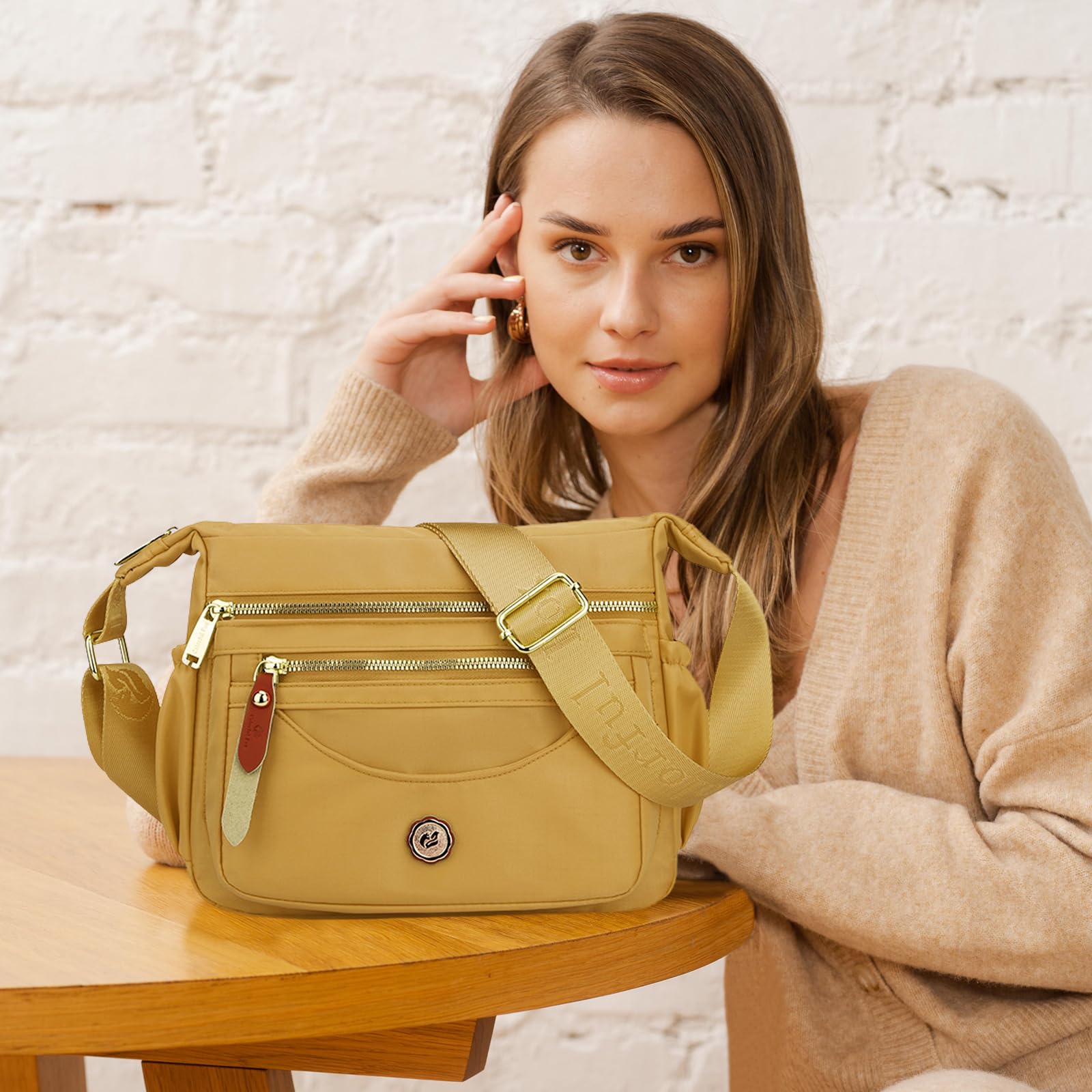 NICOLE & DORIS Women's Cross-body Bags Casual Shoulder Bag Multi Pocket Fashion Satchel Bag Nylon Side Bag Yellow