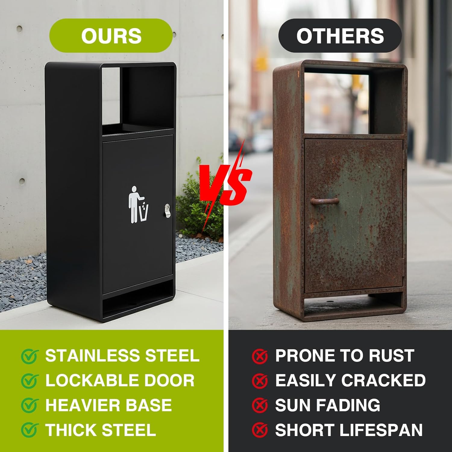 Commercial Outdoor Trash Can Public Street Regular Waste Storage Bucket with Ashtray Modern Look for Office Hotel Lobby Patio