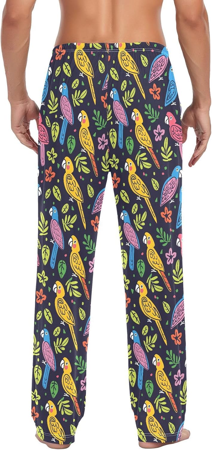 ALAZA Cartoon Cute Parrot Men's Pajama Pants Men Cotton Pajama Bottoms with Pockets, S