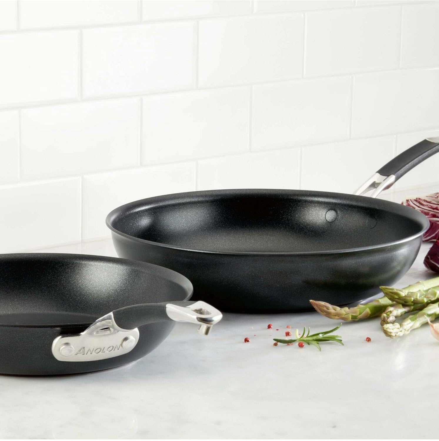 Anolon Smart Stack Hard Anodized Nonstick Frying Pan Set / Skillet Set - 8.5 Inch and 10 Inch, Black