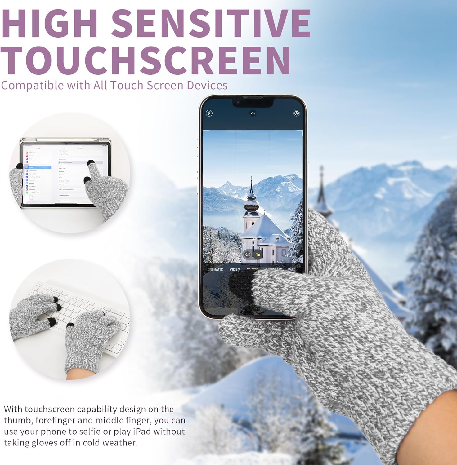 Omisy Unisex Winter Set - Beanie Hat, Touchscreen Gloves & Long Scarf, Valentines Day Gifts for Her Women Wife Girlfriend