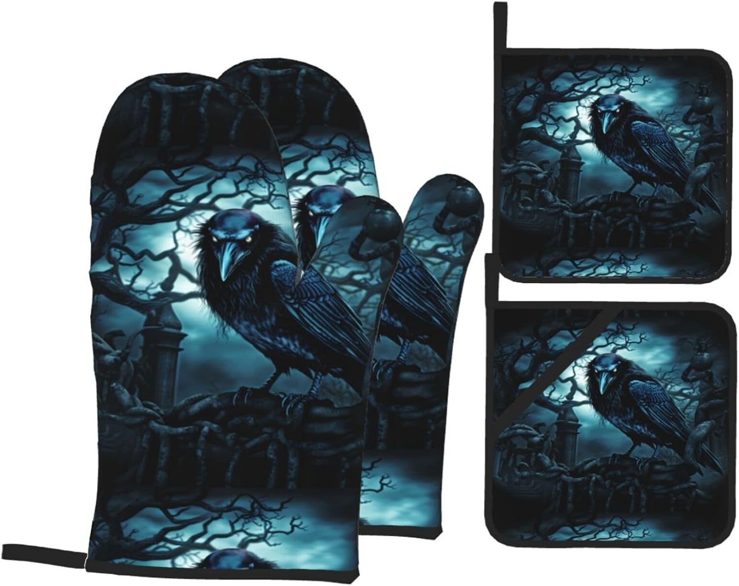 Shady Raven Prints Kitchen Covers: Waterproof Oven Layers for Safe Cooking & Easy Cleanup - 4 Piece Heat Protection Set