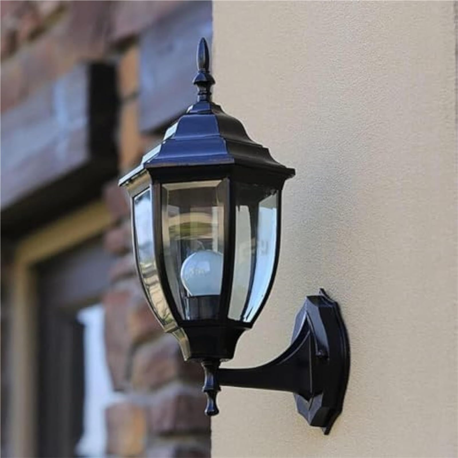 Lampa ścienna, tradycyjne szklane oświetlenie ogrodowe, vintage metalowy lampion zewnętrzny, matowe czarne wykończenie, do salonu