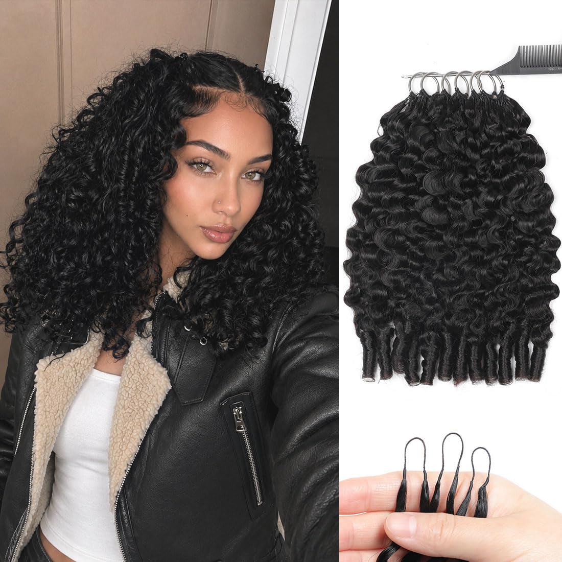Renyarch Miracle Burmese Curly Mini Knots Crochet Human Hair Bundles for Black Women 18 Zoll 1B# Human Hair Crochet 150g 120Pcs Invisible Knotless Curly Schwarz Echthaar Haarverlängerungen