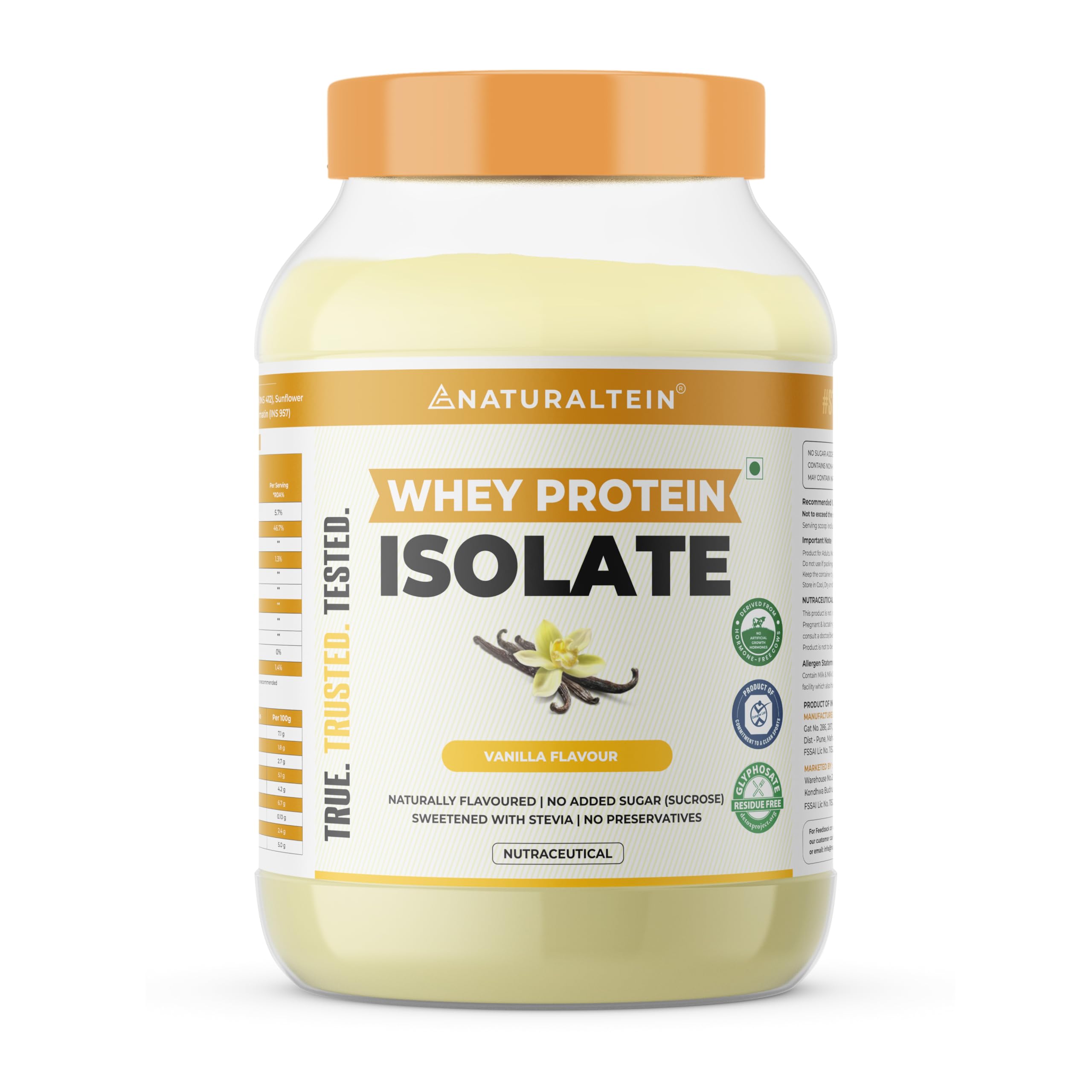 NATURALTEIN Whey Protein Isolate Vanilla – 1 kg | Naturally Flavoured, Non-GMO, Soy-Free & Gluten-Free | No Artificial Sweeteners | Clean, Light & Easy-to-Digest Protein