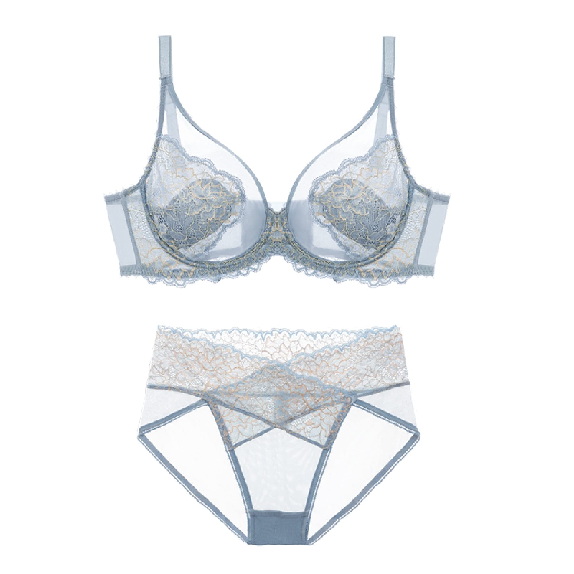 Ensemble lingerie fine non doublée dentelle et maille transparente 85E - 8
