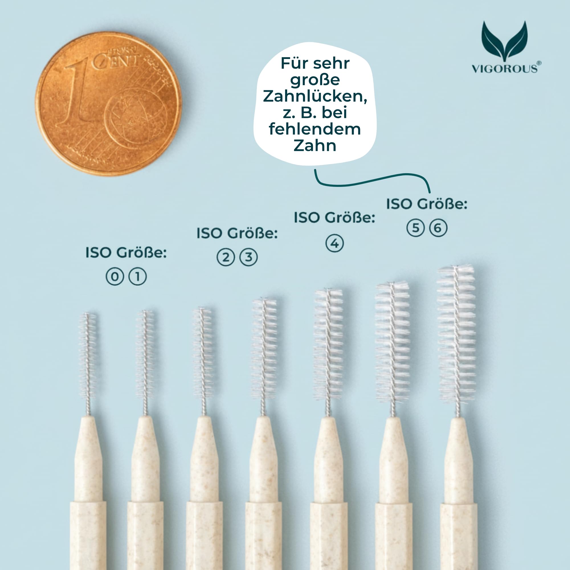 VIGOROUS® Confezione da 80 spazzole interdentali sostenibili – ISO 4, 0,7 mm – Spazzole interdentali per una pulizia accurata dei denti – Spazzole dentali – Pratici spazzolini da denti