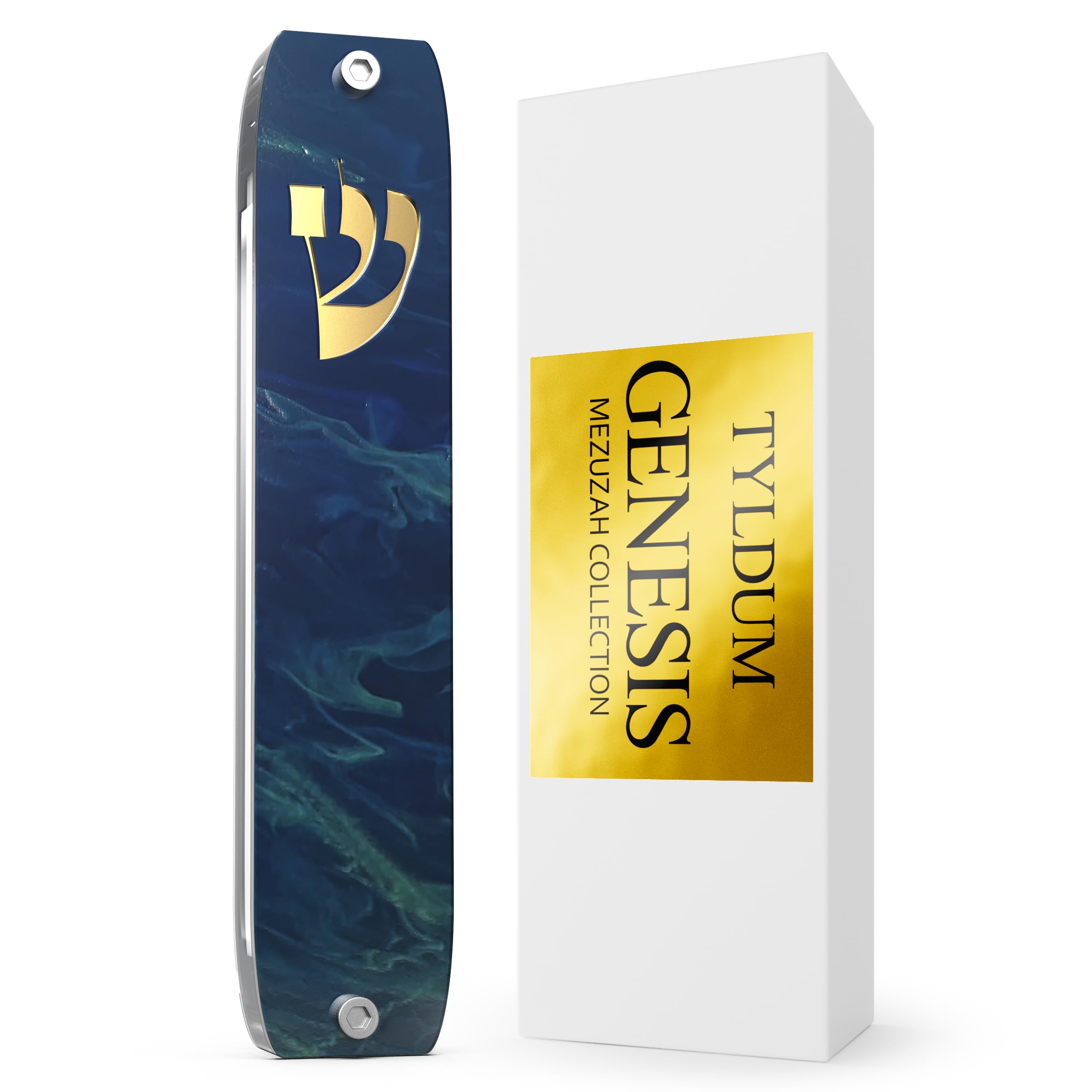 TYLDUM Genesis Mezuzah for Door – Modern Acrylic Mezuzah Case Without Kosher Scroll – Handmade in Canada Judaica Gift, Weatherproof, Jewish (Classic, Deep Sea)