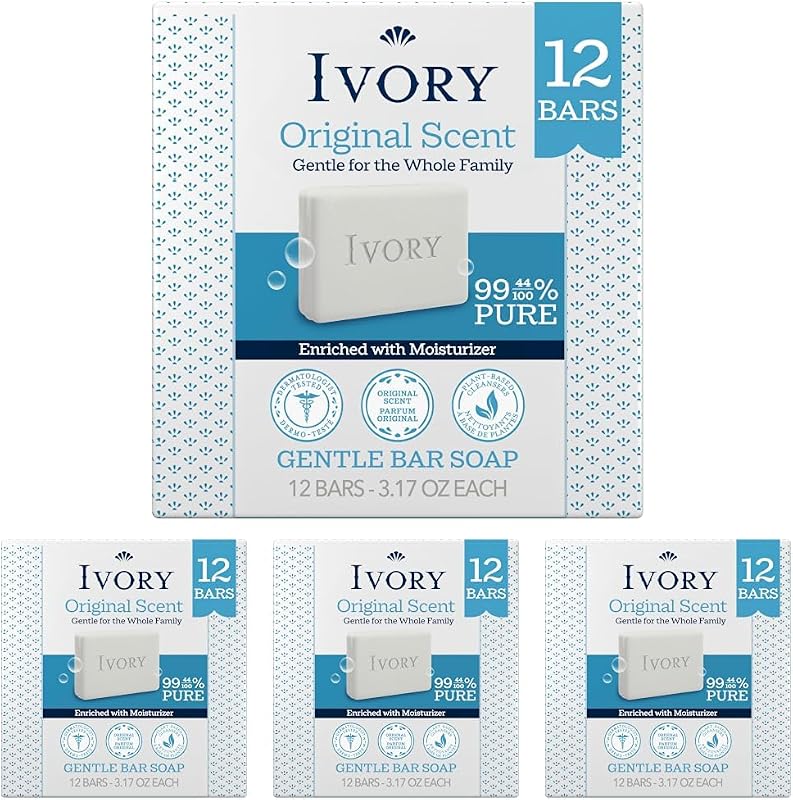 Sabonete em barra Ivory Original Scent, fórmula de origem vegetal, sem parabenos e ftalatos, 90 g, pacote com 48