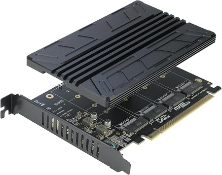 Quad NVMe PCIe Adapter, RIITOP 4-Port NVMe to PCI-e 4.0/3.0 x16 Expand Controller Card with Heatsink for 2280/2260/2242/2230 M.2 NVMe SSD PCI-e Bifurcation Required