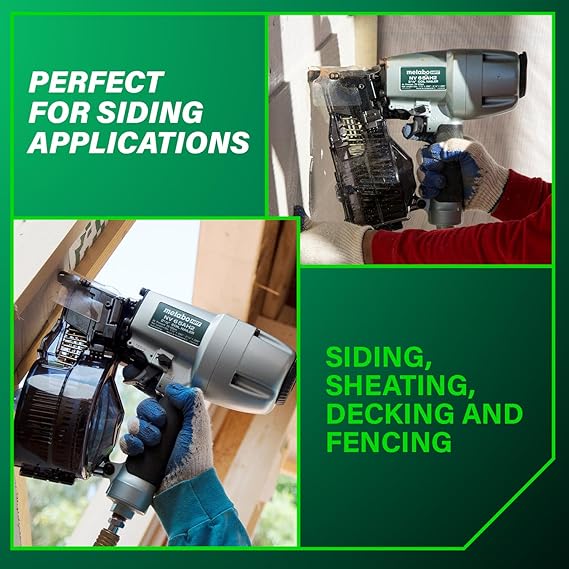 Metabo HPT Coil Siding Nailer, Pro-preferred Pneumatic Power Nailers in Siding Tools, For Sheathing, Decking & Fencing, 15 Plastic Collated Nails and 16 Wire Coil Nails, NV65AH2
