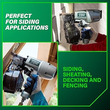 Metabo HPT Coil Siding Nailer, Pro-preferred Pneumatic Power Nailers in Siding Tools, For Sheathing, Decking & Fencing, 15 Plastic Collated Nails and 16 Wire Coil Nails, NV65AH2