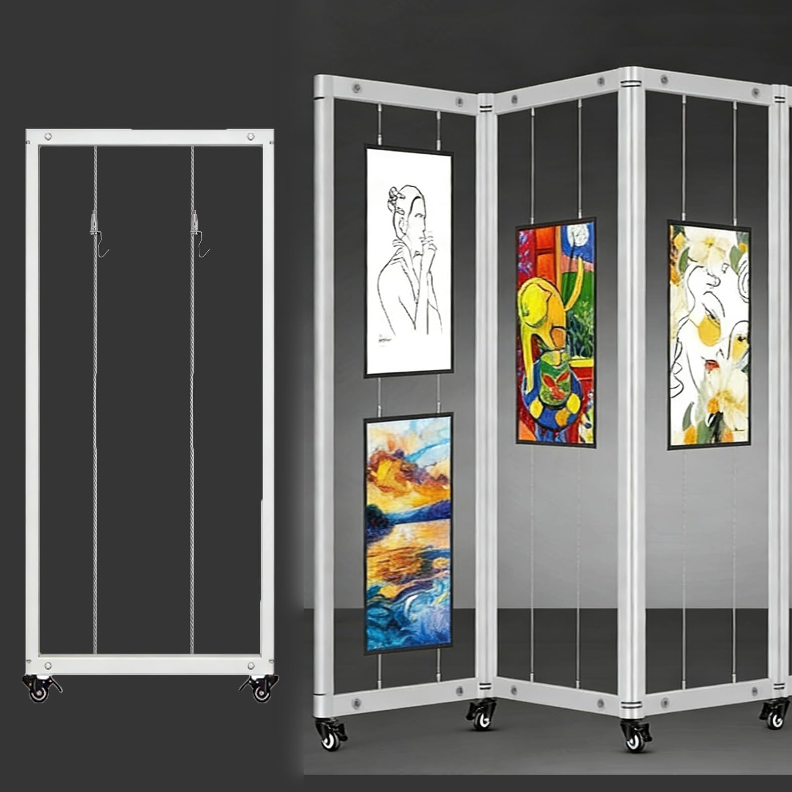 Caballete Pintura de Suelo Expositor Plegable Móvil para Exposiciones de Pintura/Carteles, Marco Grande para Exhibición de Obras de Arte para Guardería, Pantalla(5 pcs,120x240 cm/3.9x7.9 ft)