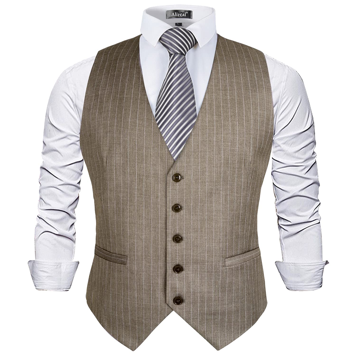 Alizeal Gilet de costume d'affaires à fines rayures pour hommes