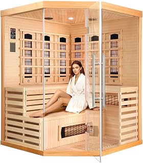 SANOTECHNIK Infrarotkabine Deluxe – Infrarotsauna für 3–4 Personen 150×150×200cm | 8 Vollspektrum-Strahler + 1 Carbon-Platte (2580W), LED-Farblicht, Bluetooth-MP3 – Art.Nr.: J21150