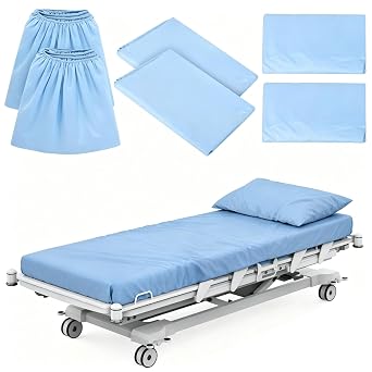 6-Piece Hospital Bed Sheets Set, Includes 2 Fitted Sheet 84x36x14, 2 Flat Sheets 104x59, 2 Pillowcases 19x29, Soft Breathable Fiber Cotton for Home and Hospital Use, Sky Blue