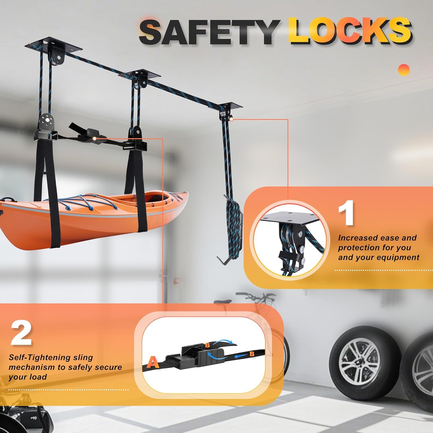 Hikeen Kajak-Deckenlift Mit Haken Und Flaschenzug: Kajak Deckenhalterung Tragkraft 68KG für Kajak und Kanu Lagerung, Kajak Zubehör Geeignet für Kajak Aufbewahrung, Dachbox Lift und Fahrrad Aufhängung