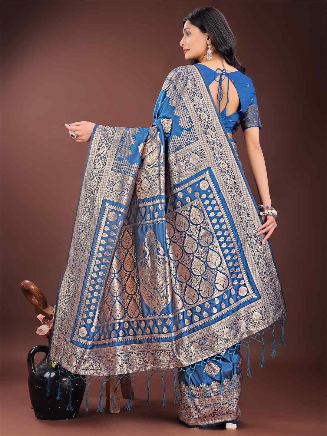 Shiv Textiles Women's Silk Woven Saree(AUS-ASTAN1001-BLUE) 3