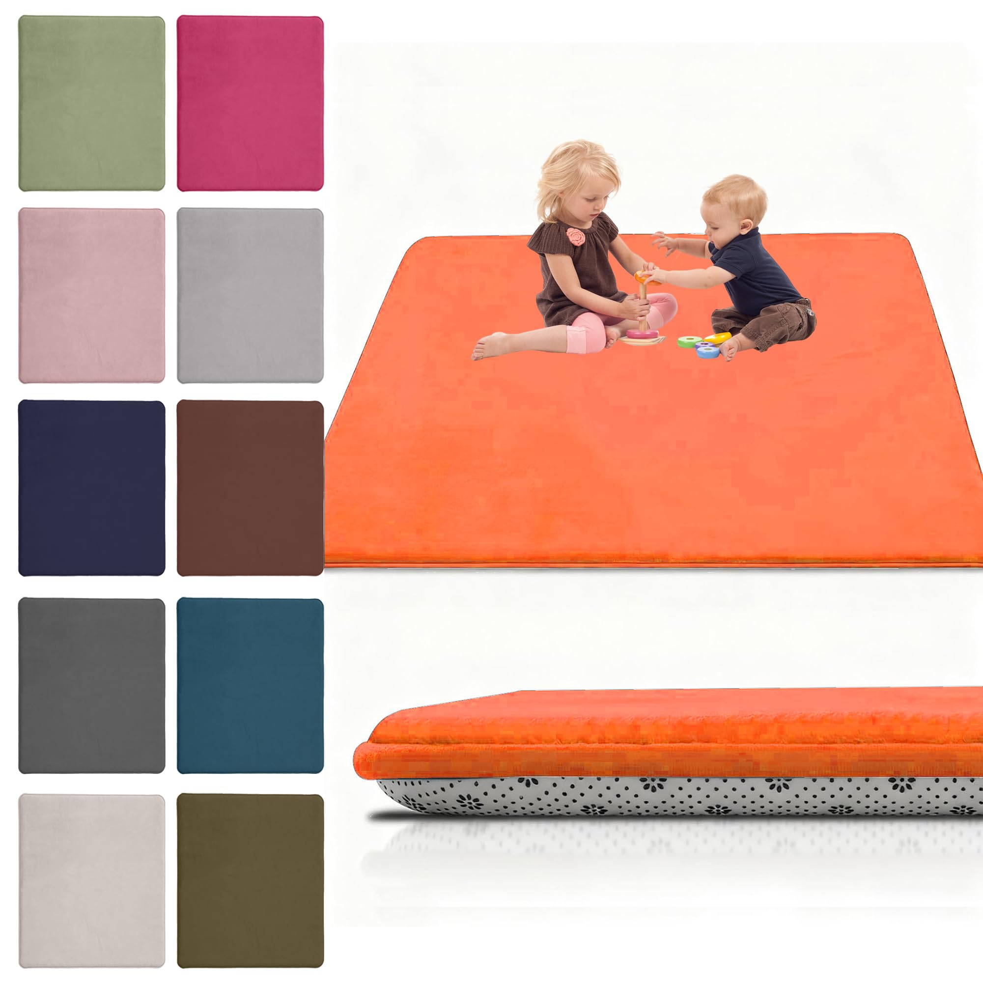 Coral Velvet Baby Play Mat, 180 x 350 cm Nursery Light Babies Mats for Floor Play with Non-slip Backing, 2CM Thick Baby Crawling Mat Nursery Rug for Crawling & Playing for Bedroom, Kids Room — image 1