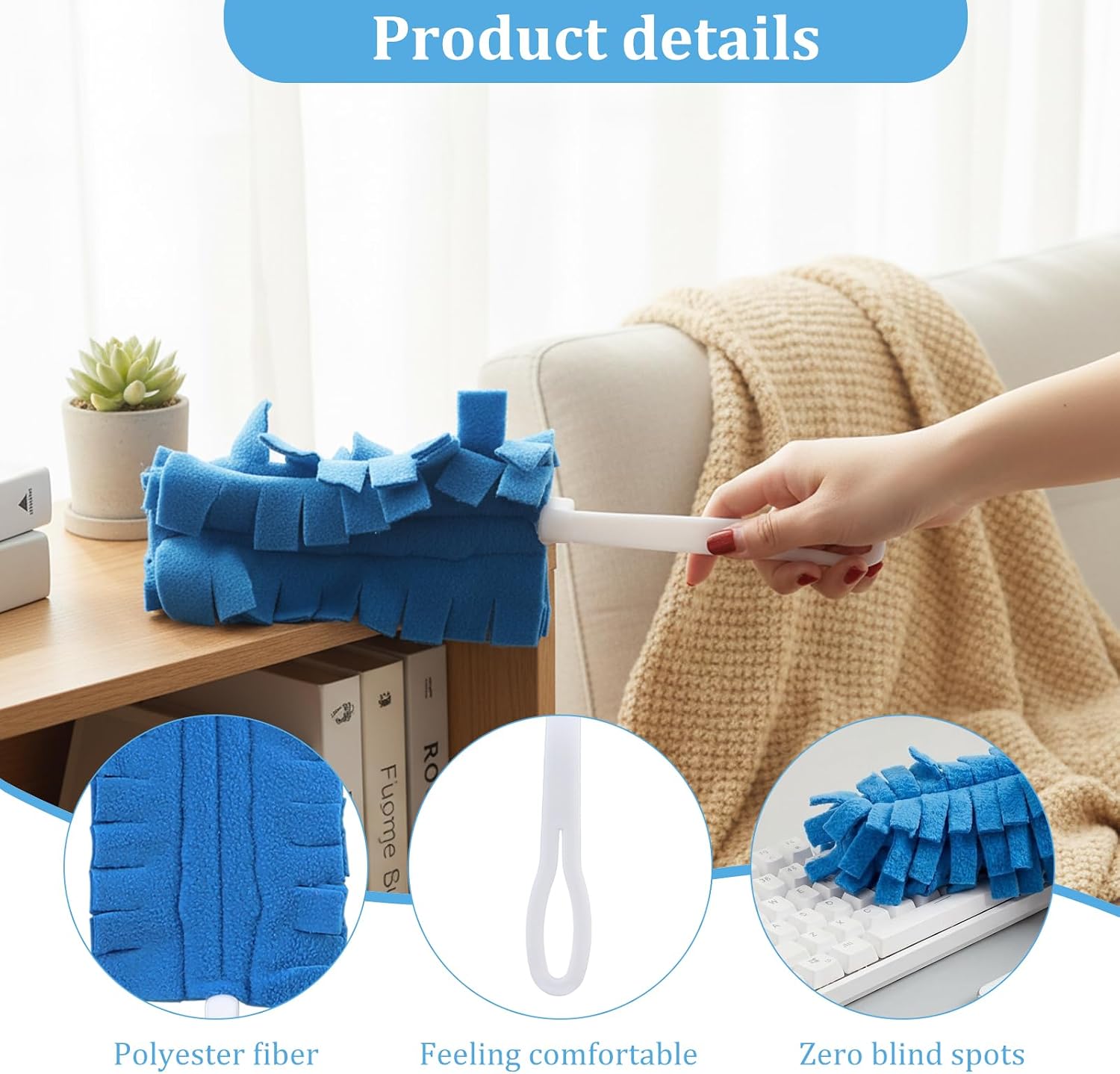 5 PCS Reusable Duster Refills, 360° Electrostatic Washable Microfiber Duster with Handle & 5 Hooks, Multi-Surface Cleaning Tool for Home Car Furniture Fans