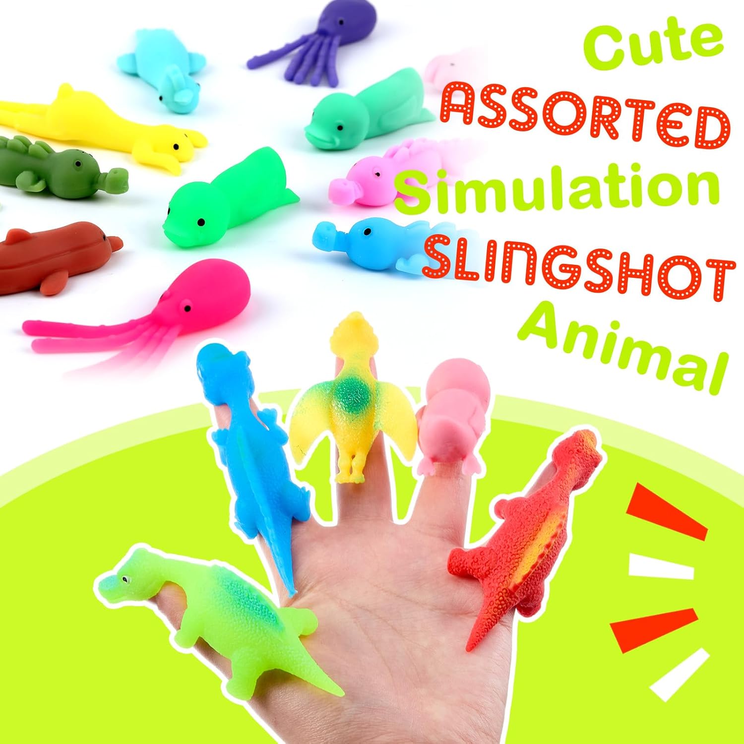 Vinsot 40 Pcs Finger Slingshot Animal Toys Dinosaur Finger Traps Animal Slingshots Catapult Toys Funny Flicking Dinosaur Flying Flingers for Kids Adult Flying Games and Party Favors