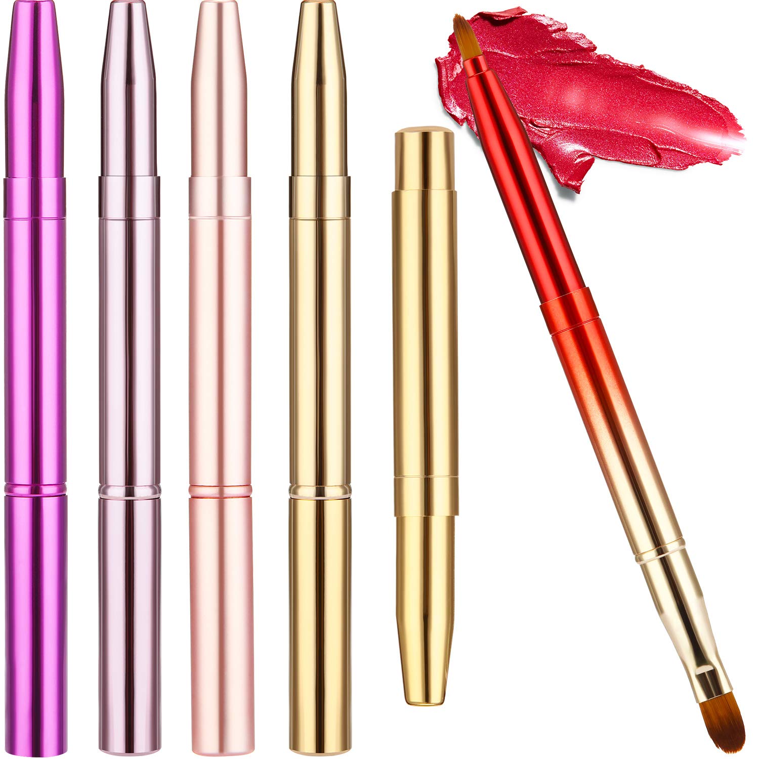 6 Pieces Retractable Lip Brush Lip Liner Brushes Dual End