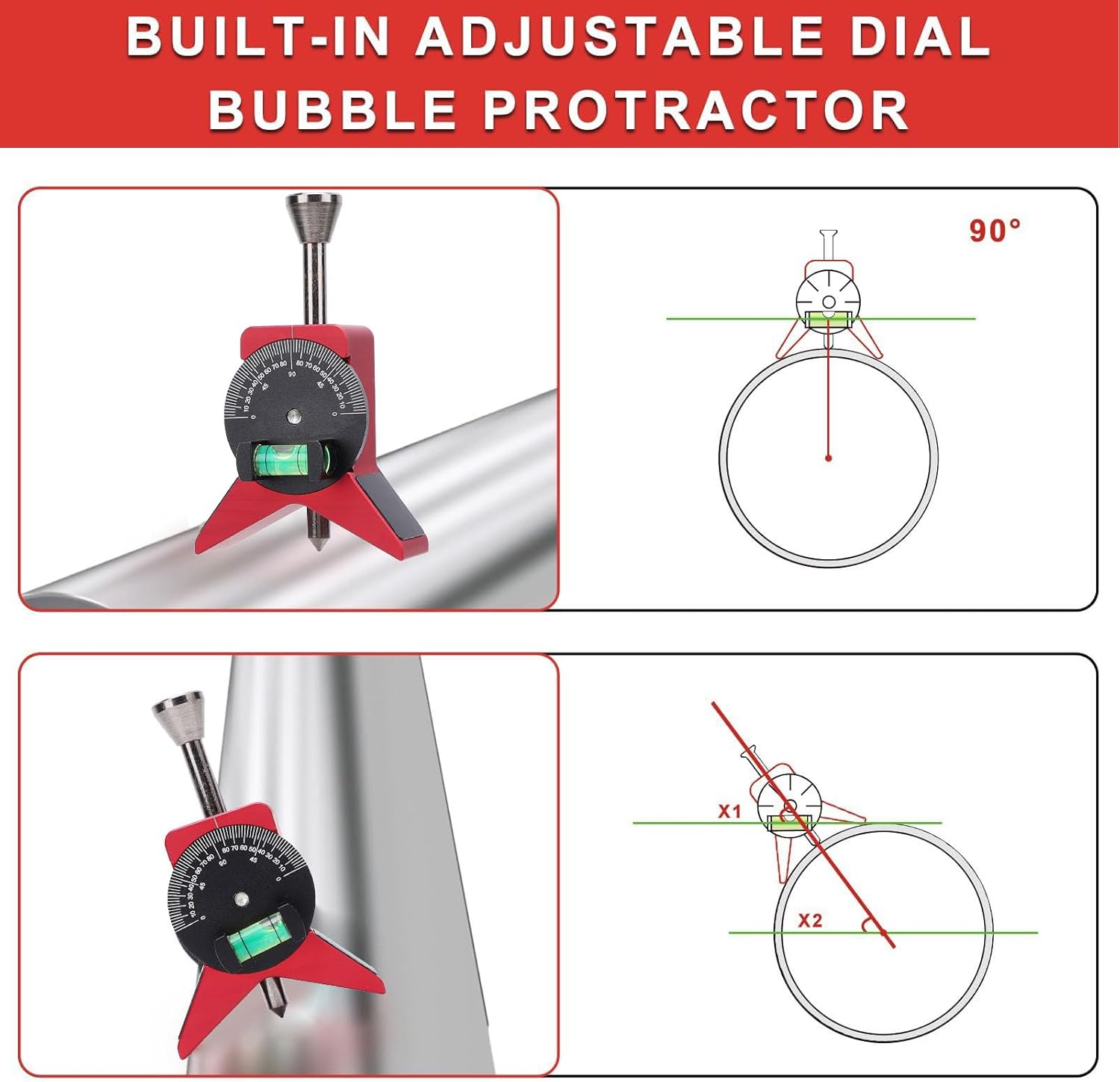 Yosoo Adjustable Scale Bubble Level Protractor, Magnetic Pipe Marker Centering Head Tool Y Shaped, Precision Alignment with Enduring Reliability
