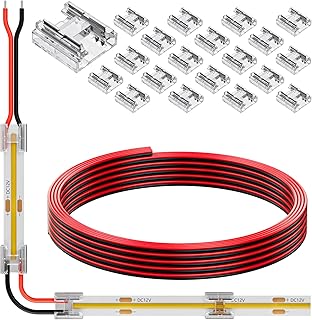 20 Pack COB 0.31in(8mm) 2 pin Transparent Connector, 6.6FT(200cm) Long 20AWG Extension Wires for Non-Wired Gapless Solderless