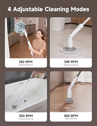 Miniatura 5 de HiCOZY Limpiador eléctrico giratorio HS1 Pro, limpiador de ducha de baño con 6 cabezales de cepillo reemplazables, ángulo de mango de extensión