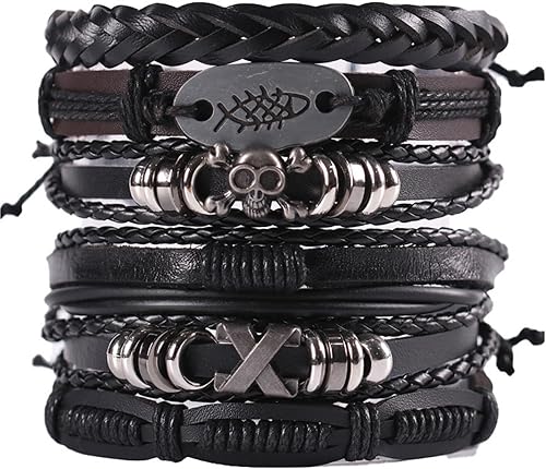 Pulsera de cuero punk hip hop 2026 nueva Retro Rock multicapa hecha a mano, joyería unisex