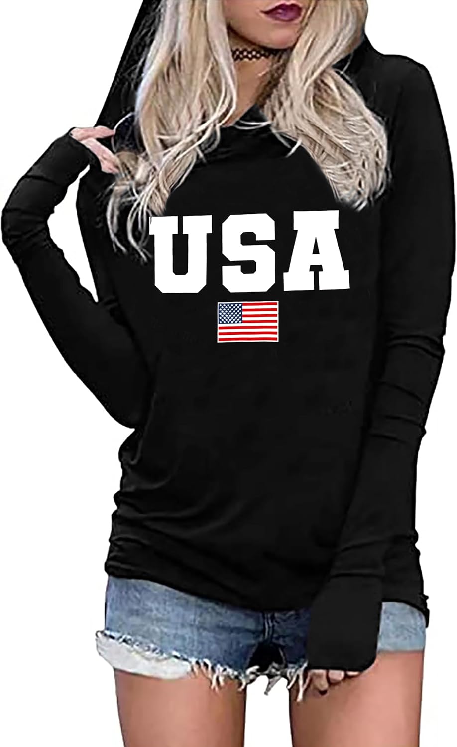American Flag Hoodie for Women: 4th of July Shirts Patriotic Long Sleeve Memoria Day Hoodie Pullover Tops