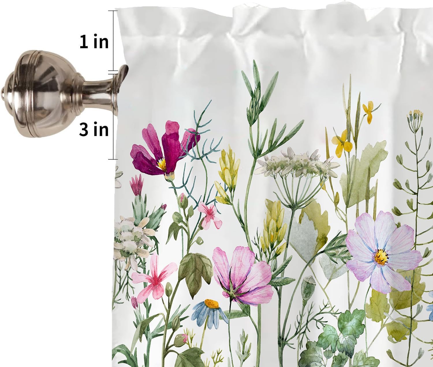 Daisy Valance Curtains for Windows, Vibrant Daisies Freely Swaying in the Nature Window Valance Curtains for Bathroom Privacy Protection Rod Pocket Botanical Kitchen Valances,2 Panel, 54" W x 18" L