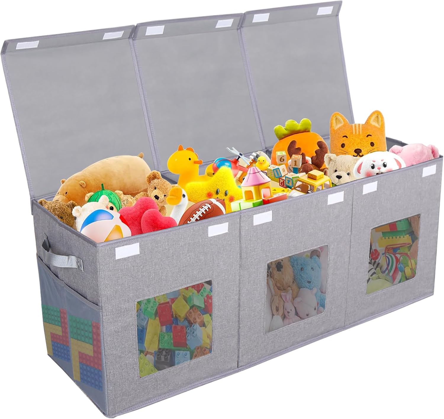 Large Stackable Storage Bins with Lids, Collapsible Sturdy Storage Organizer Boxes Bins Baskets, Foldable Closet Organizer Baskets for Home (Gray, L)