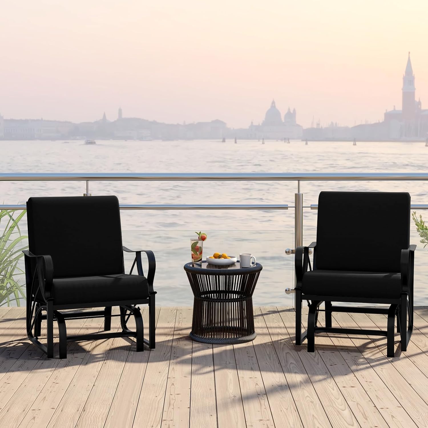 Tangkula Outdoor Patio Glider, Metal Framed Gliding Chair with Cushion, Ergonomic Single-Person Outdoor Patio Chair with Curved Armrest, Smooth Rocking Arms for Porch, Patio (1)