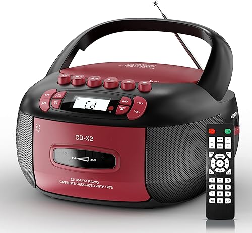 Combo de reproductor de casete de CD Boombox sonido estéreo AM FM Radio con Bluetooth y control remoto - AUXUSB MP3grabación de cintatemporizador de