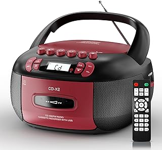 Boombox CD Cassette Player Combo: Stereo Sound AM FM Radio with Bluetooth and Remote - AUX/USB MP3/Tape Recording/Sleep Timer/Earphone Jack - DC/AC Powered for Home,Outdoor