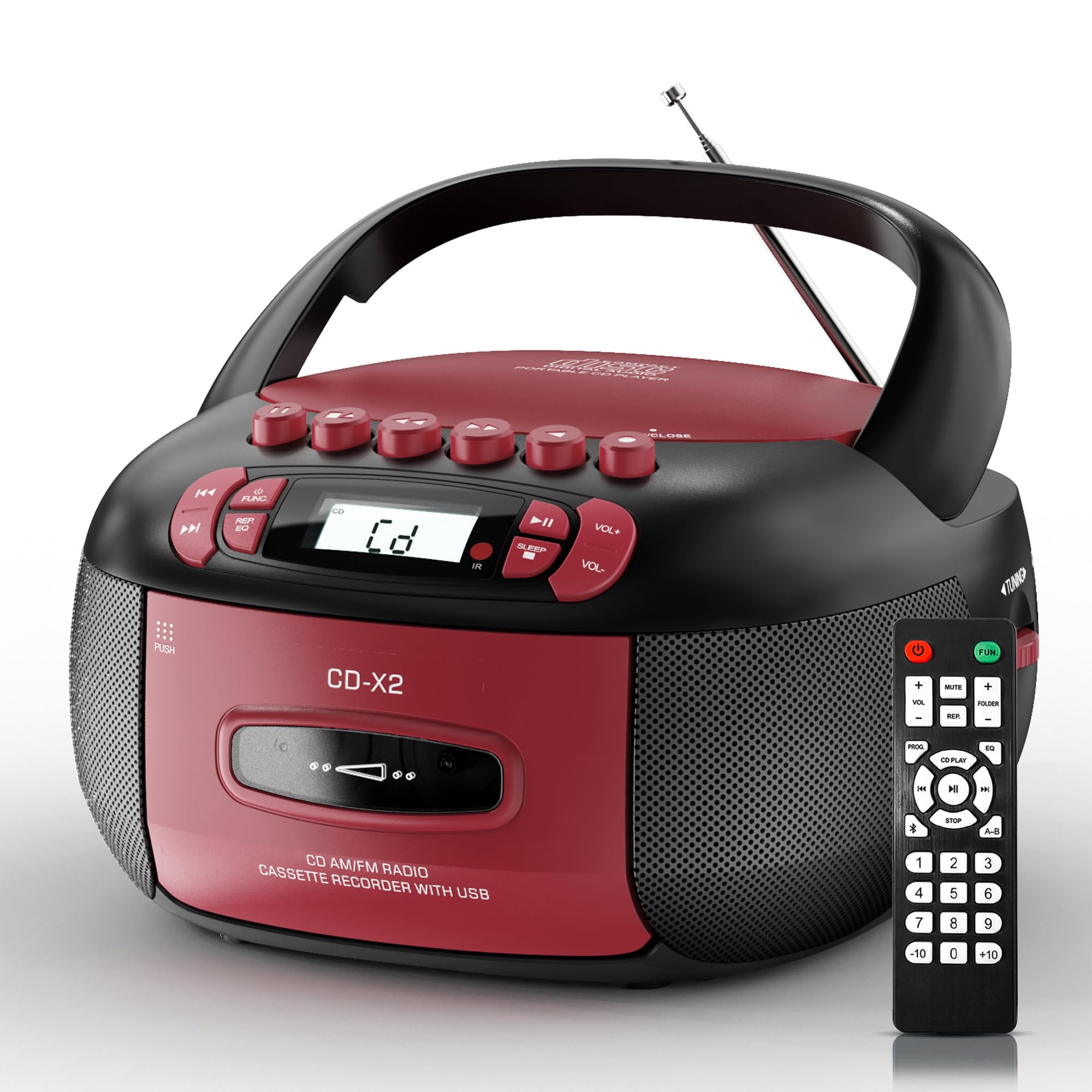 CD Player Boombox Cassette Player Combo with Bluetooth,AM/FM Radio,Stereo Sound with Remote Control,AUX/USB Drive,Tape Recording,AC/DC Powered,Headphone Jack,LCD Display for Home,Kids,Gift