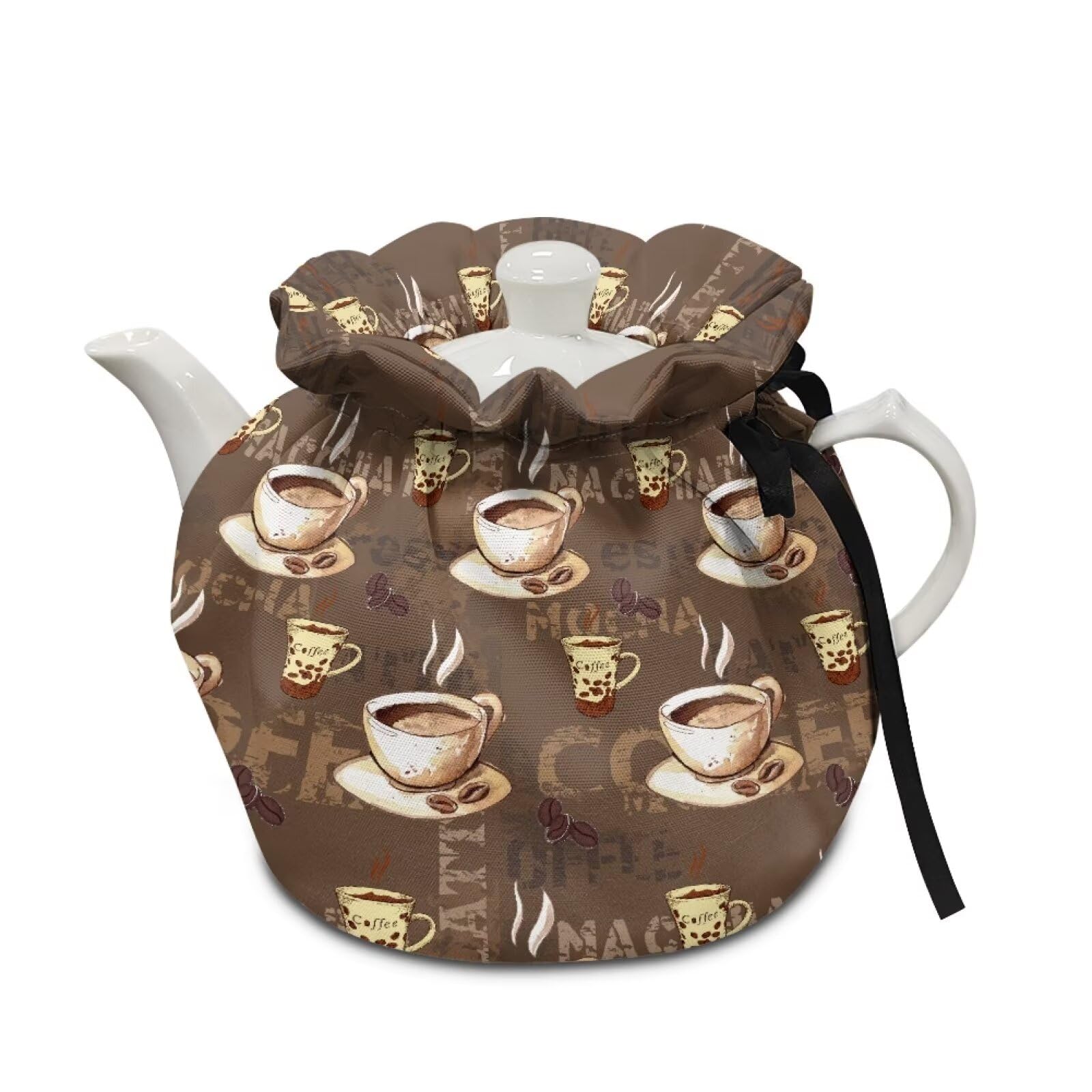 Coffee Tea Pattern Tea Cozy for Teapot Insulation and Keep Warm, Stain Resistant Kettle Cover Home Kitchen Decor