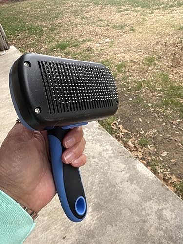 Swihauk Self Cleaning Slicker Brush — shown in a real home setting for scale