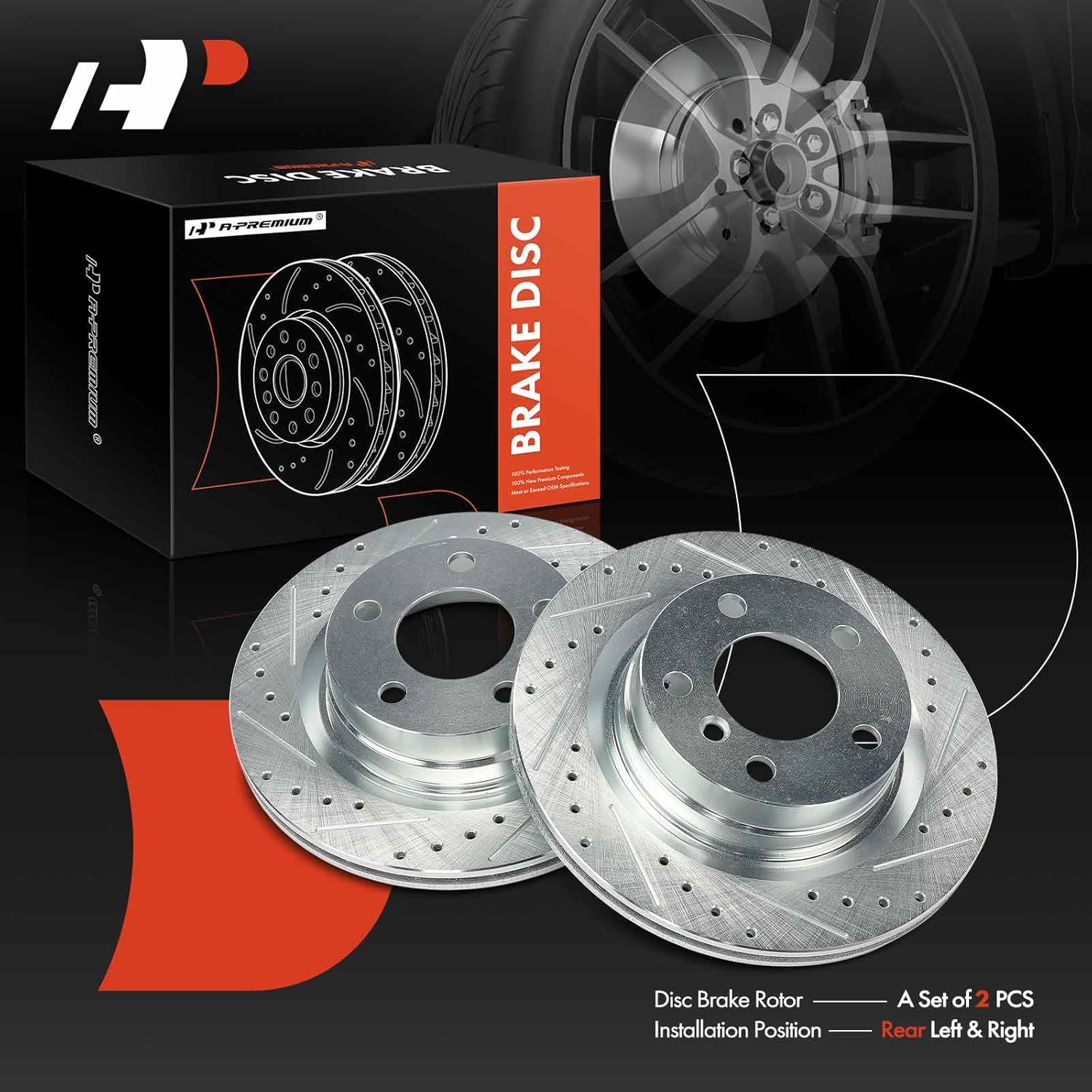 A-Premium 11.81 inch (300mm) Rear Drilled and Slotted Disc Brake Rotors Compatible with Select BMW Models - 320i, 320i xDrive, 328i, 328d, 428i, 228i, 228i xDrive, 230i, 230i xDrive, 2-PC Set